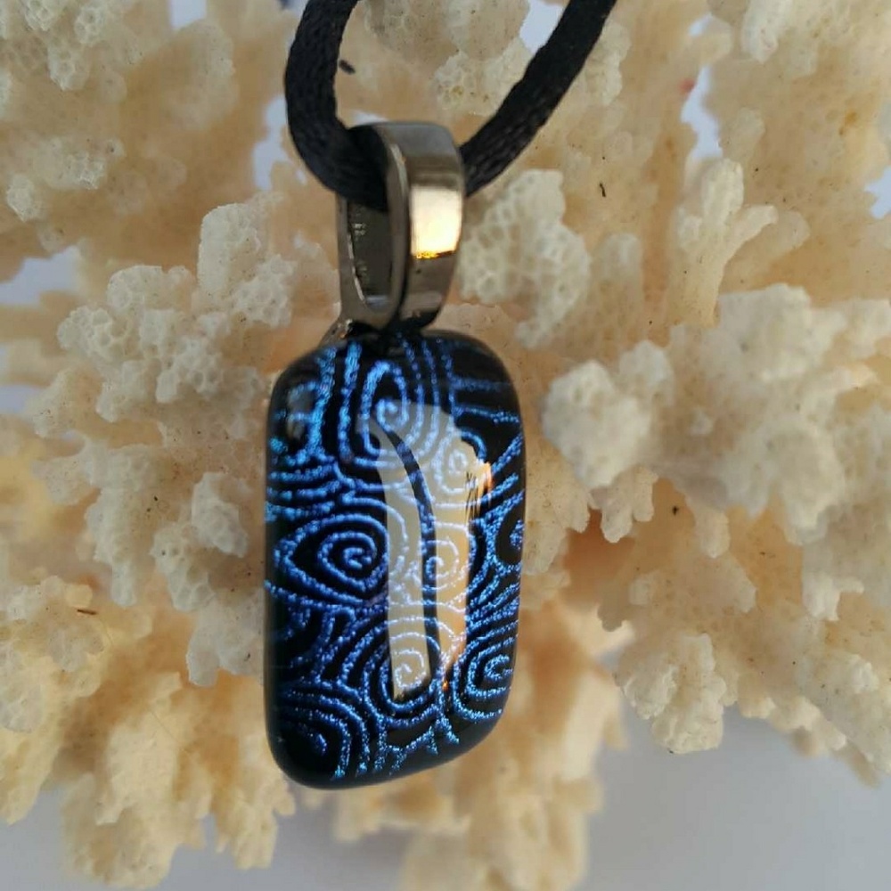 Blue Ruins Dichroic glass necklace